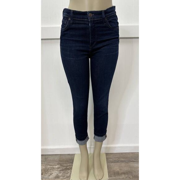 Citizens Of Humanity Rocket High Rise Skinny Ankle Jeans Sz 28 Blue Denim Fray - Picture 1 of 13